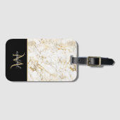 Goud en witte marmer met zwart monogram bagagelabel (Voorkant (horizontaal))