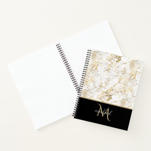 Goud en witte marmer met zwart monogram notitieboek (Binnen)