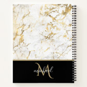 Goud en witte marmer met zwart monogram notitieboek (Achterkant)