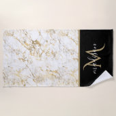 Goud en witte marmer met zwart monogram strandlaken (Voorkant)