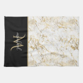 Goud en witte marmer met zwart monogram theedoek (Horizontaal)