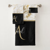 Goud en witte marmer met zwarte Monogram Luxe Bad Handdoek (Insitu)