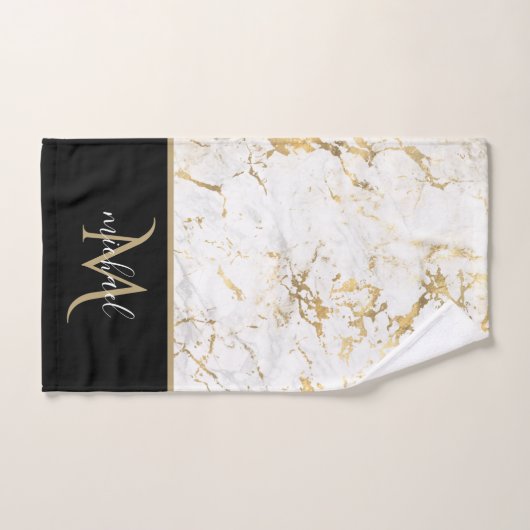 Goud en witte marmer met zwarte Monogram Luxe Bad Handdoek (Handdoek)