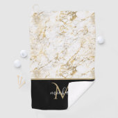 Goud en witte marmer met zwarte Monogram Luxe Golfhanddoek (Insitu)