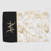 Goud en witte marmer met zwarte Monogram Luxe Golfhanddoek (Horizontaal)