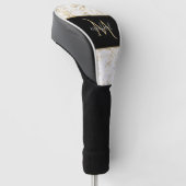 Goud en witte marmer met zwarte Monogram Luxe Golfheadcover (Schuin)