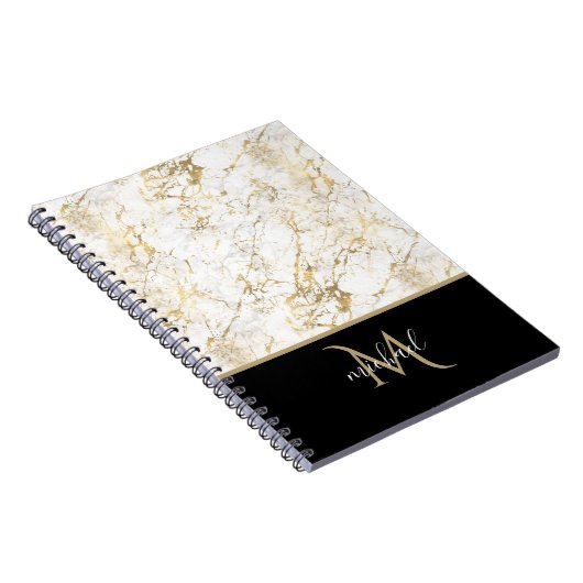 Goud en witte marmer met zwarte Monogram Luxe Notitieboek (Rechterzijde)
