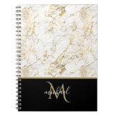 Goud en witte marmer met zwarte Monogram Luxe Notitieboek (Voorkant)