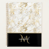 Goud en witte marmer met zwarte Monogram Luxe Planner (Voorkant)