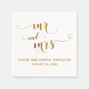 Goud en Witte Mr en Mrs Calligrafie met Harten Servet