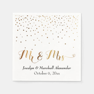 Goud en Witte Mr & Mrs Hart Script Confetti Servet