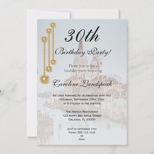 Goud en witte pareljuwelen in Venetië Happy Birthd Kaart (Voorkant)