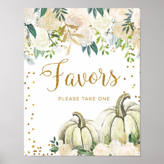 Goud en Witte Pompoen Feest Favorieten Bord Poster (Voorkant)