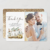 Goud en witte pompoenen herfst bruiloft dank u bedankkaart (Voorkant / Achterkant)