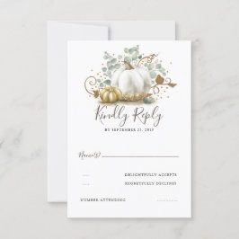 Goud en witte pompoenen herfst bruiloft RSVP Kaartje