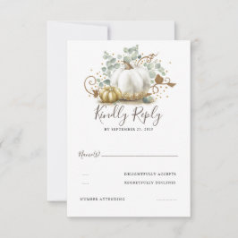 Goud en witte pompoenen herfst bruiloft RSVP Kaartje