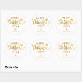 Goud en Witte Prettig Kerstmis Aangepaste Kerstmis Ronde Sticker (Vel)