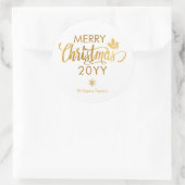 Goud en Witte Prettig Kerstmis Aangepaste Kerstmis Ronde Sticker (Tas)