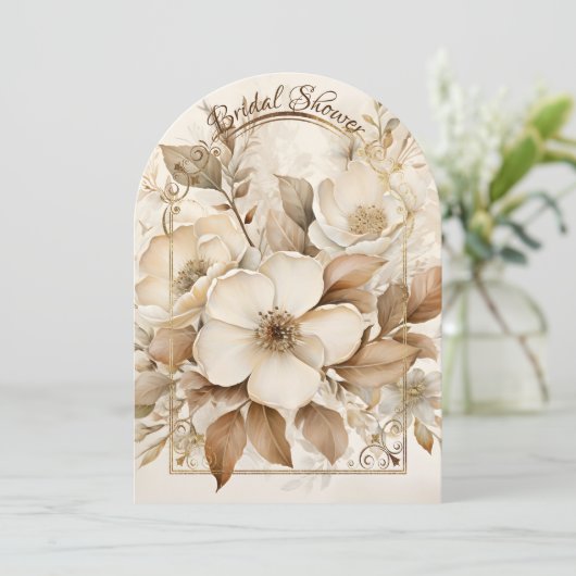 Goud en witte rozen boog Lijst Vrijgezellenfeest Kaart (Staand voorkant)