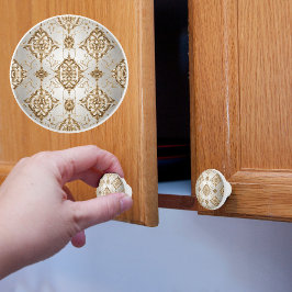 Goud en Witte Satijn Keramische Knop