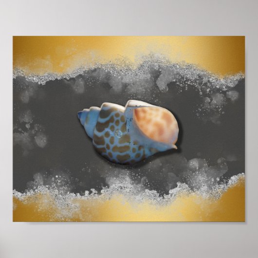 Goud en Witte Seashell Tropische Printable Art Poster (Voorkant)