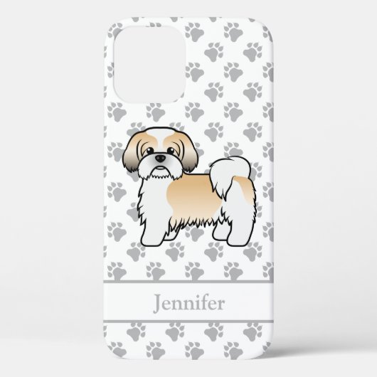 Goud En Witte Shih Tzu Cartoon Hond & Naam Case-Mate iPhone Case (Achterkant)