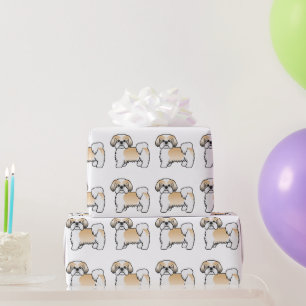 Goud En Witte Shih Tzu Cartoon Hond Patroon Cadeaupapier