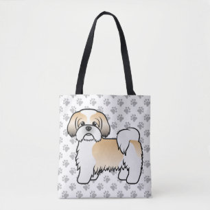 Goud En Witte Shih Tzu Cartoon Hond & Pootjes Tote Bag