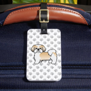 Goud En Witte Shih Tzu Cartoonhond & Aangepaste Te Bagagelabel
