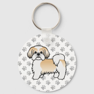 Goud En Witte Shih Tzu Schattige Cartoon Hond Sleutelhanger