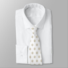 Goud en Witte Sneeuwvlokken Patroon Monogram Stropdas