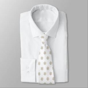 Goud en Witte Sneeuwvlokken Patroon Monogram Stropdas