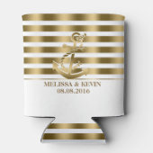 Goud en witte strepen Goud nautische boot anker Blikjeskoeler (Achterkant)