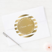 Goud en witte strepen patroon- Afstuderen Ronde Sticker (Envelop)