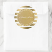 Goud en witte strepen patroon- Afstuderen Ronde Sticker (Tas)