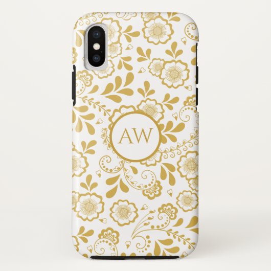 Goud en witte Victoriaanse bloemenslinger kant Mon Case-Mate iPhone Case (Achterkant)
