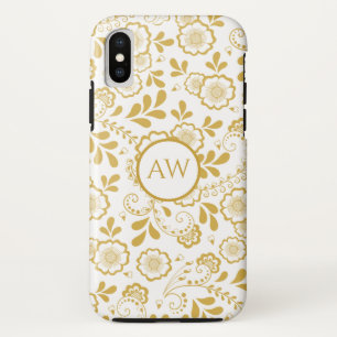 Goud en witte Victoriaanse bloemensluiers Monogram Case-Mate iPhone Case
