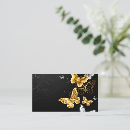 Goud en witte vlinders aanbevelingskaartje (Staand voorkant)