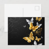 Goud en witte vlinders aankondigingskaart (Voorkant / Achterkant)