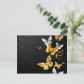 Goud en witte vlinders aankondigingskaart (Staand voorkant)