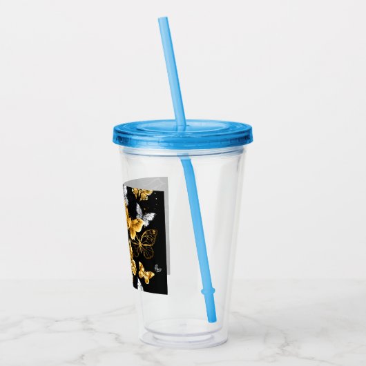 Goud en witte vlinders acryl drinkbeker (Links)