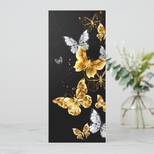 Goud en witte vlinders advieskaart (Staand voorkant)
