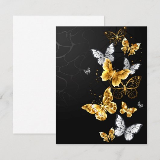 Goud en witte vlinders advieskaart (Voorkant / Achterkant)
