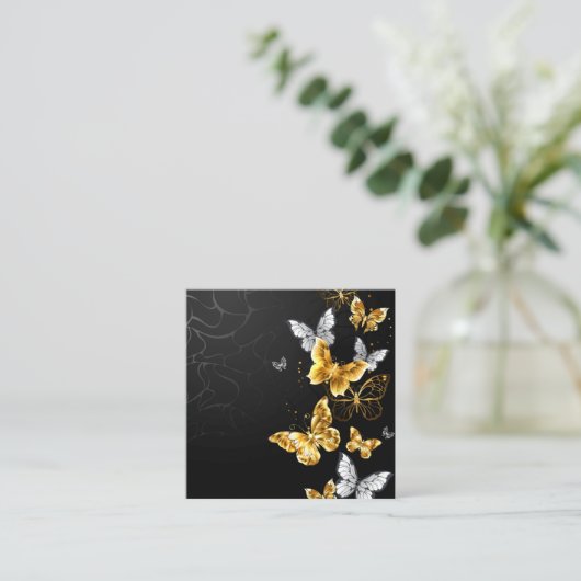 Goud en witte vlinders afsprakenkaartje (Staand voorkant)
