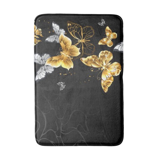 Goud en witte vlinders badmat (Voorkant Verticaal)