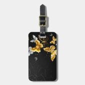 Goud en witte vlinders bagagelabel (Voorkant verticaal)