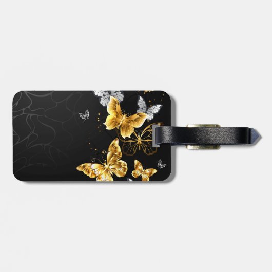 Goud en witte vlinders bagagelabel