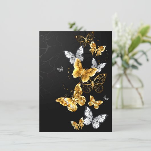 Goud en witte vlinders bedankkaart (Staand voorkant)