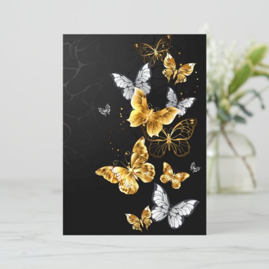 Goud en witte vlinders bedankkaart (Staand voorkant)