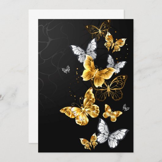 Goud en witte vlinders bedankkaart (Voorkant / Achterkant)